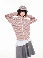 Badge Stripe High Neck Zip Sweatshirt   OL2046