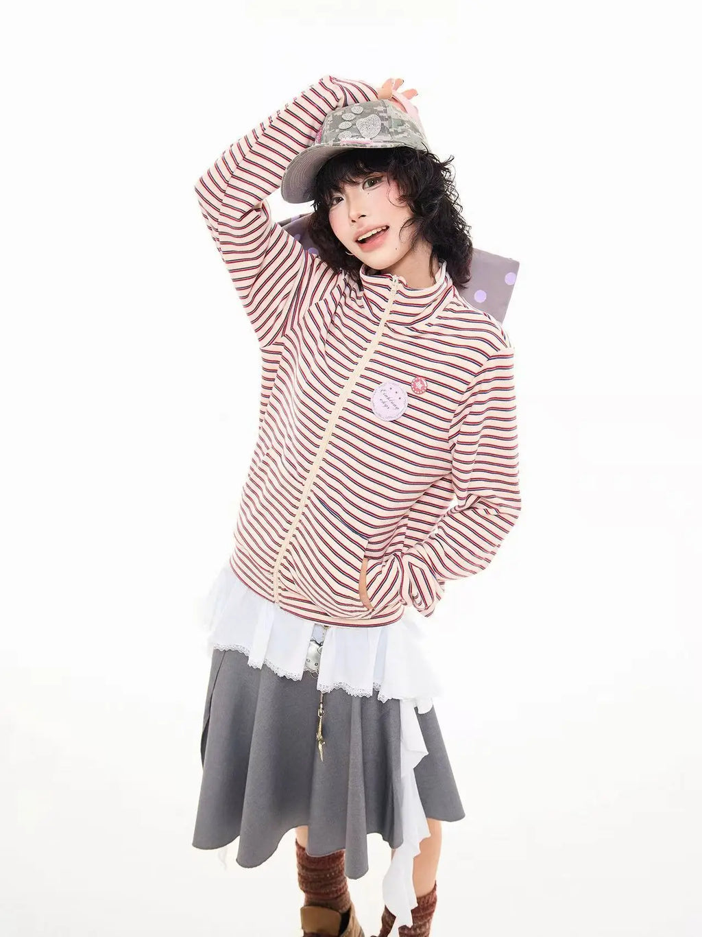 Badge Stripe High Neck Zip Sweatshirt   OL2046
