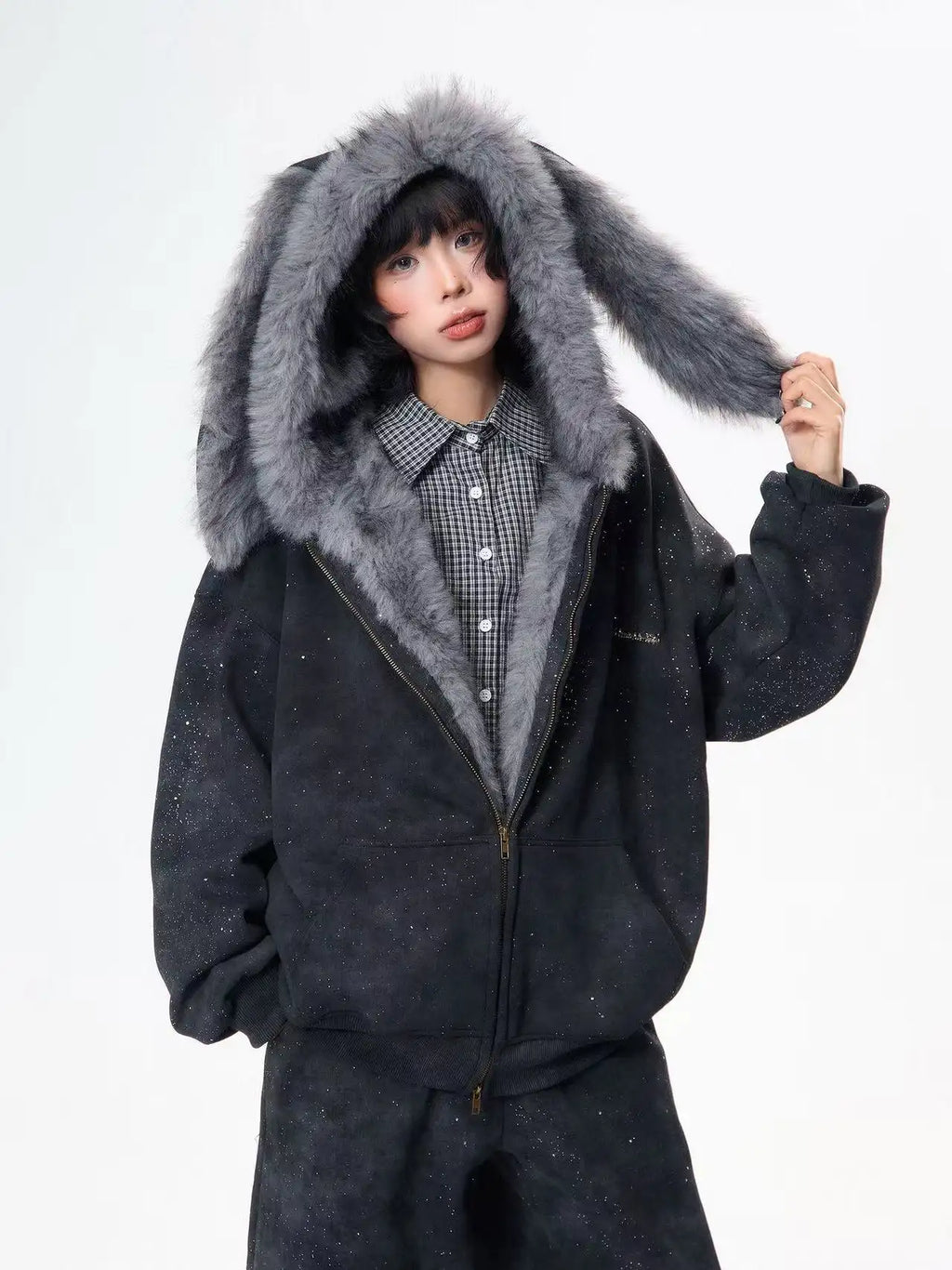 Starry Rabbit Ear Fleece Sweatshirt   OL2048