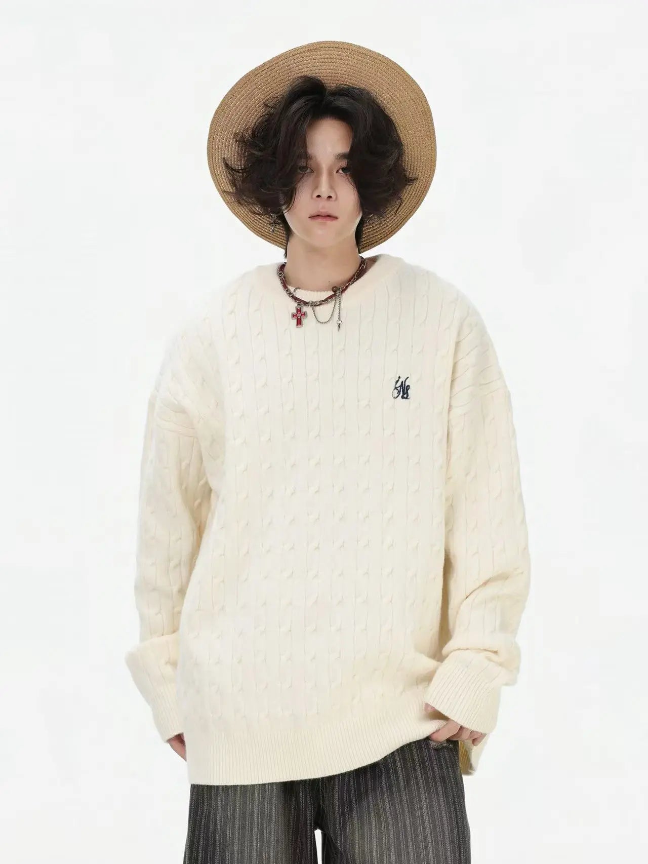 Vintage Cable Knit Relaxed Sweater   OL2050