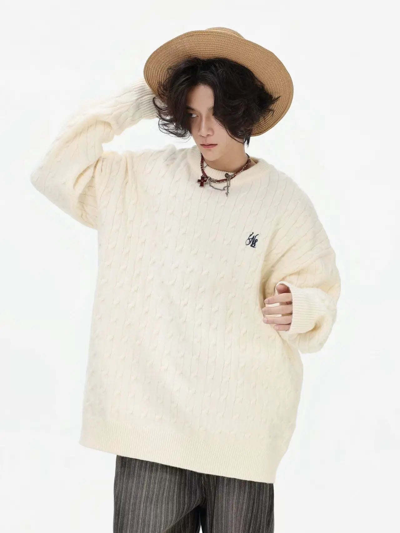 Vintage Cable Knit Relaxed Sweater   OL2050