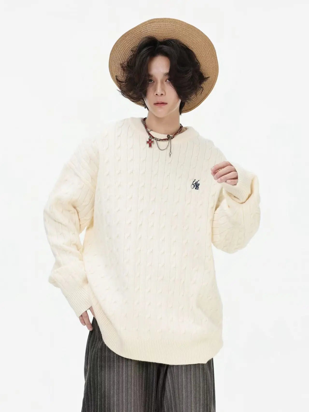 Vintage Cable Knit Relaxed Sweater   OL2050