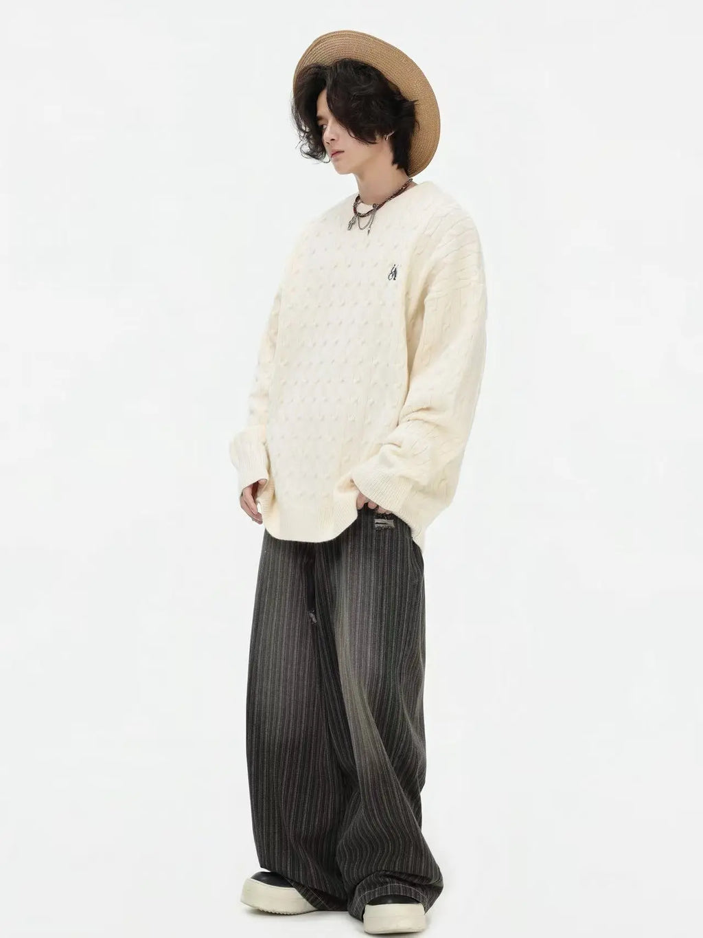 Vintage Cable Knit Relaxed Sweater   OL2050