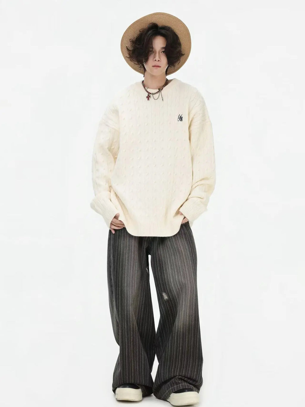 Vintage Cable Knit Relaxed Sweater   OL2050