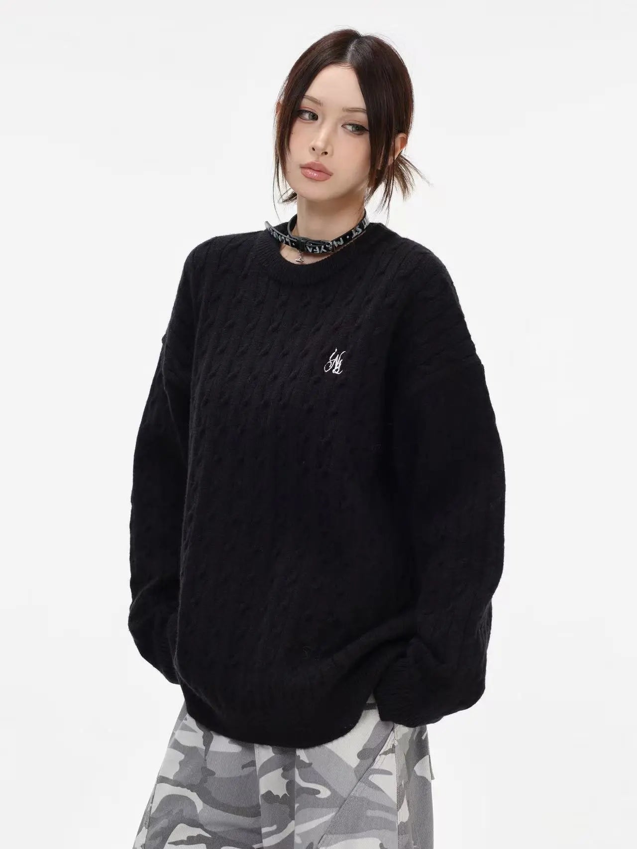 Vintage Cable Knit Relaxed Sweater   OL2050