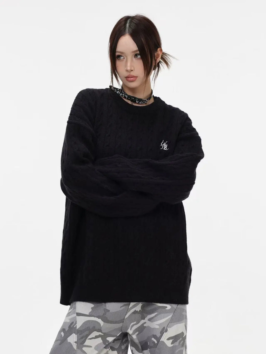 Vintage Cable Knit Relaxed Sweater   OL2050