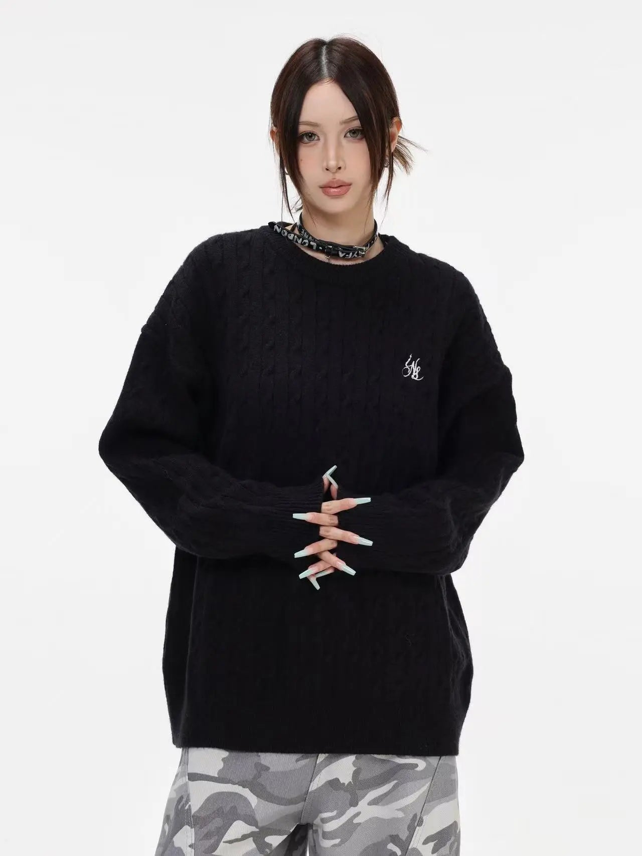 Vintage Cable Knit Relaxed Sweater   OL2050