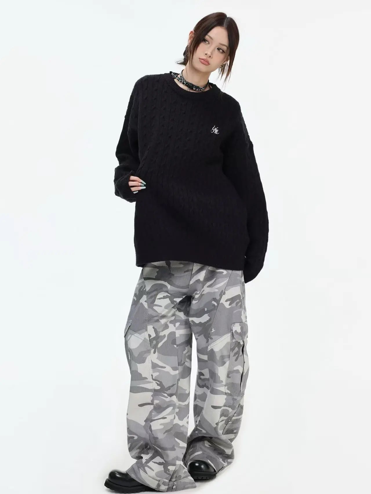 Vintage Cable Knit Relaxed Sweater   OL2050