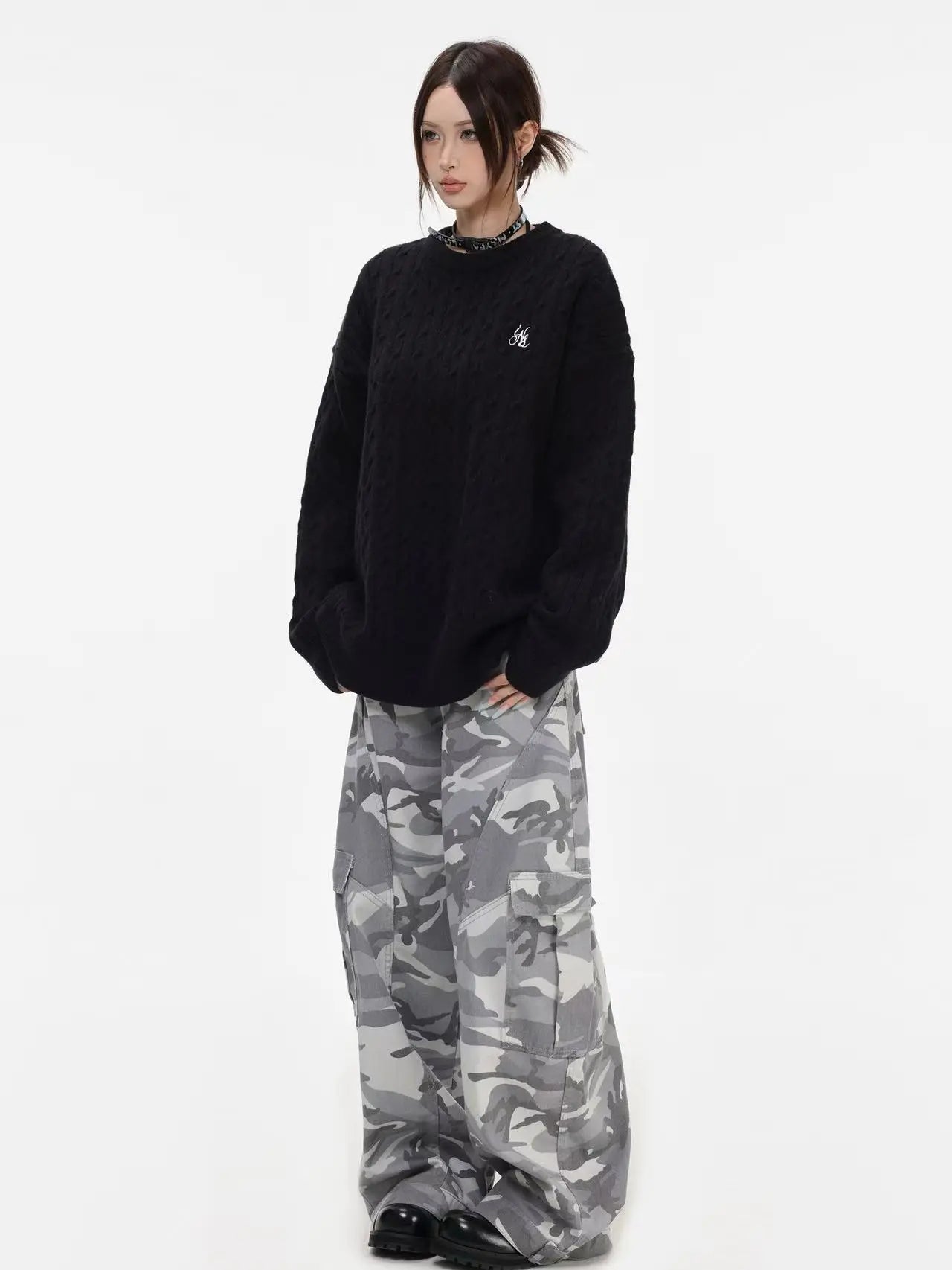 Vintage Cable Knit Relaxed Sweater   OL2050