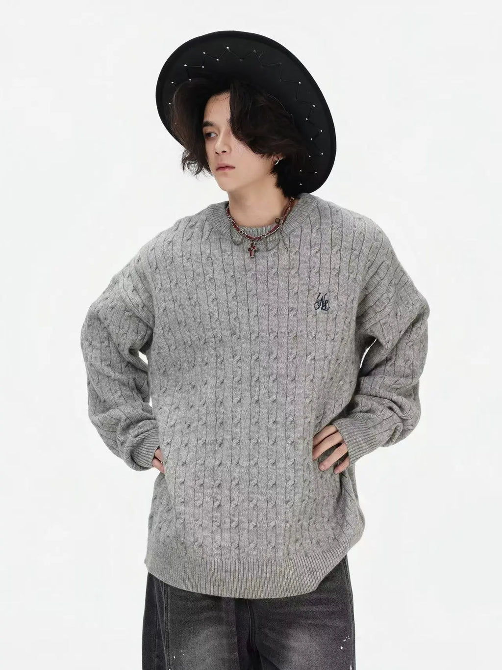 Vintage Cable Knit Relaxed Sweater   OL2050