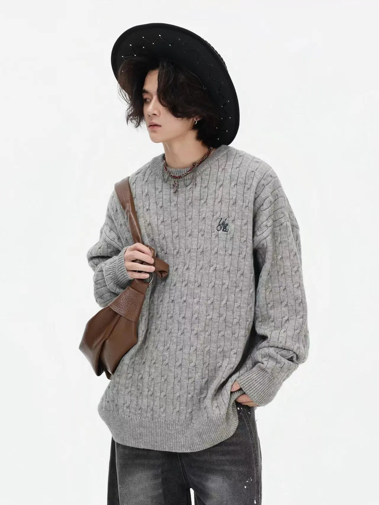 Vintage Cable Knit Relaxed Sweater   OL2050