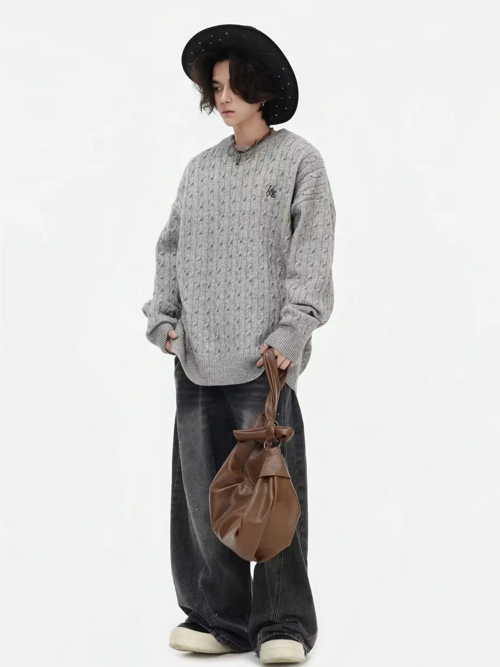 Vintage Cable Knit Relaxed Sweater   OL2050