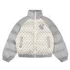 Vintage Embroidered Polka Dot Stand Collar Padded Jacket   OL2053