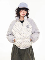 Vintage Embroidered Polka Dot Stand Collar Padded Jacket   oliviora