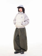 Vintage Embroidered Polka Dot Stand Collar Padded Jacket   OL2053