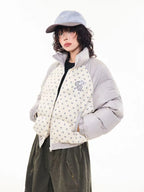 Vintage Embroidered Polka Dot Stand Collar Padded Jacket   OL2053