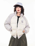 Vintage Embroidered Polka Dot Stand Collar Padded Jacket   OL2053