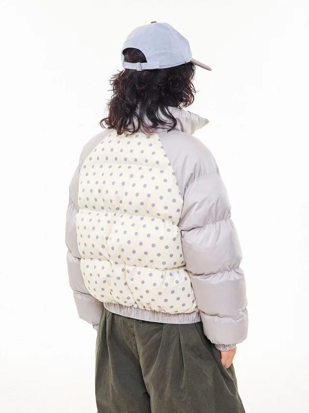 Vintage Embroidered Polka Dot Stand Collar Padded Jacket   OL2053