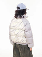 Vintage Embroidered Polka Dot Stand Collar Padded Jacket   OL2053