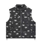Vintage Star Print Stand Collar Padded Vest   OL2054