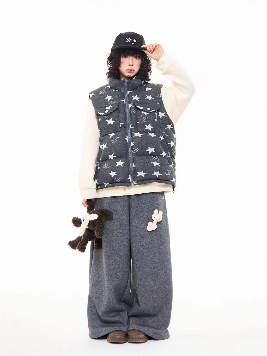 Vintage Star Print Stand Collar Padded Vest   OL2054