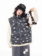 Vintage Star Print Stand Collar Padded Vest   OL2054