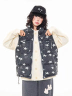 Vintage Star Print Stand Collar Padded Vest   OL2054