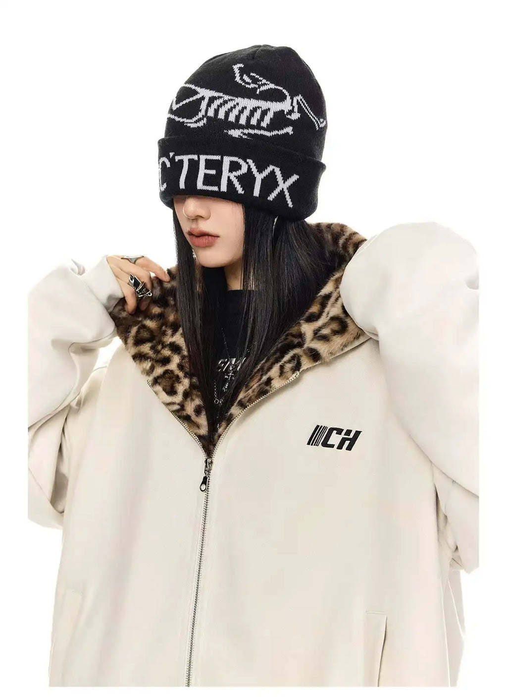 Vintage Leopard Faux Suede Ear Hood Padded Jacket   OL2056