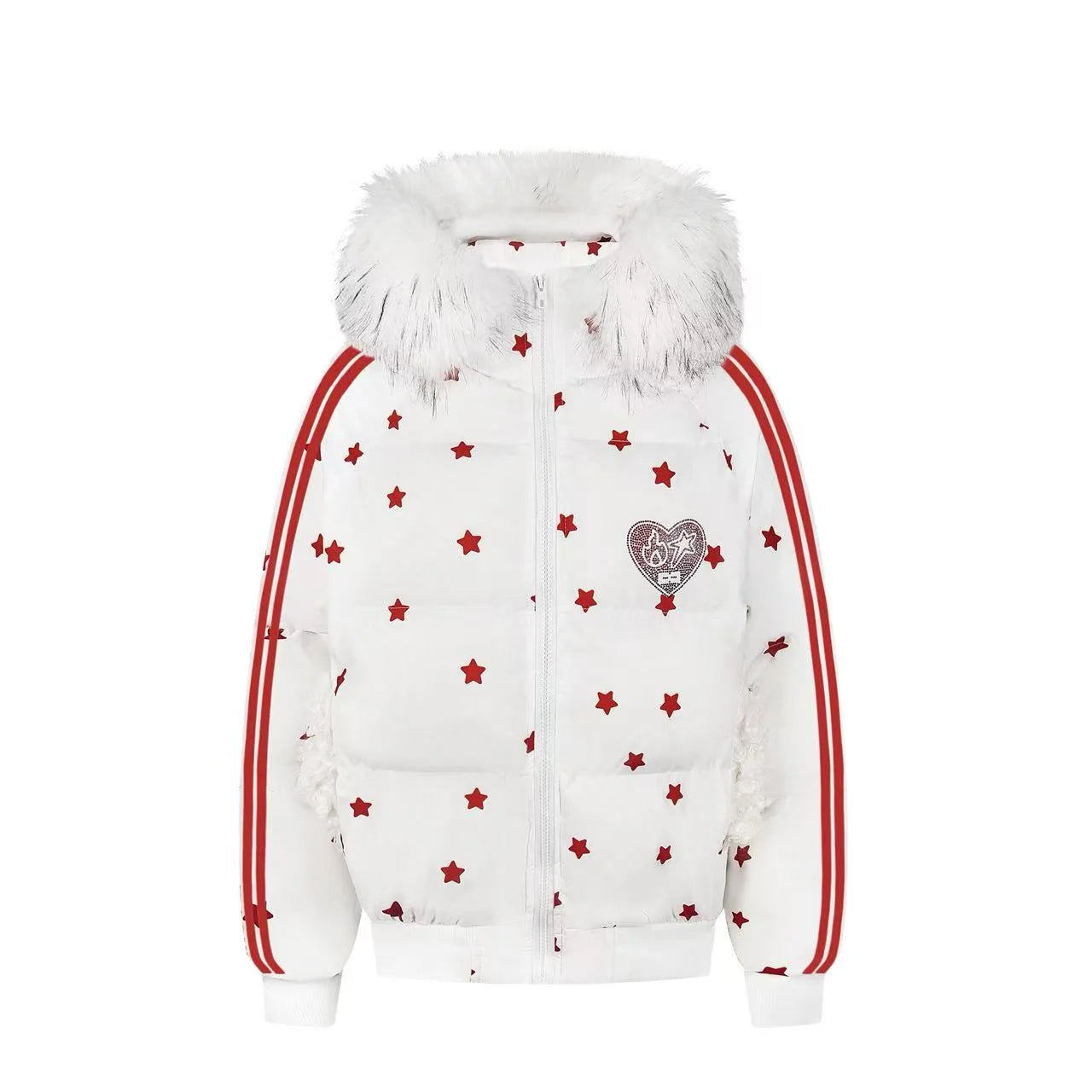 Star Print Cat Ear Padded Jacket with Removable Fur Collar   OL2057