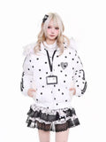 Star Print Cat Ear Padded Jacket with Removable Fur Collar   oliviora