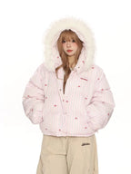Bow Detail Pink Hooded Puffer Jacket   OL2059