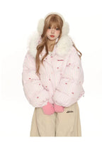 Bow Detail Pink Hooded Puffer Jacket   OL2059