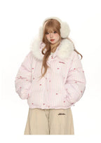 Bow Detail Pink Hooded Puffer Jacket   OL2059