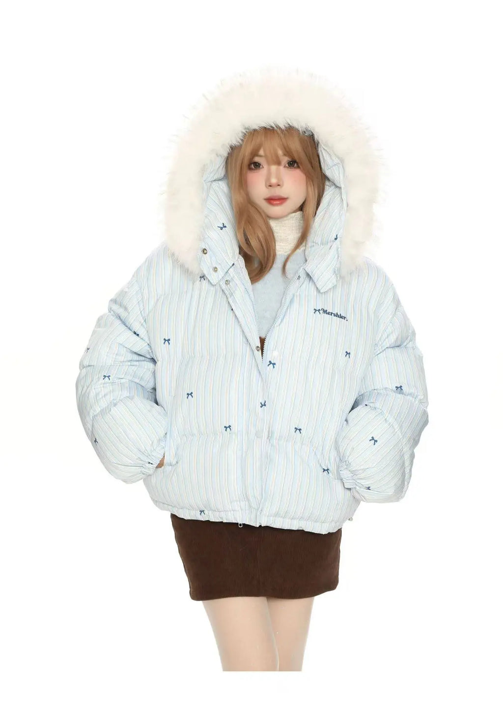 Bow Detail Pink Hooded Puffer Jacket   oliviora