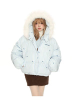 Bow Detail Pink Hooded Puffer Jacket   oliviora