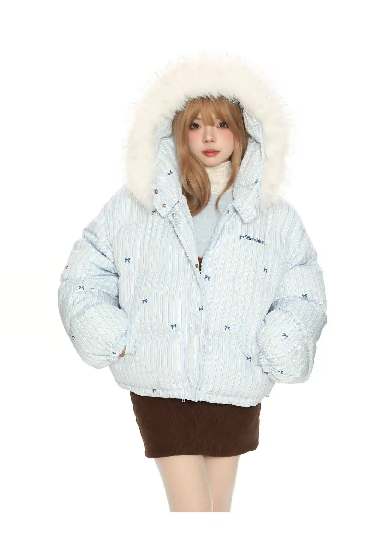 Bow Detail Pink Hooded Puffer Jacket   oliviora