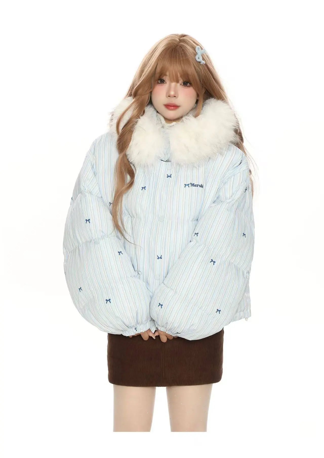 Bow Detail Pink Hooded Puffer Jacket   OL2059