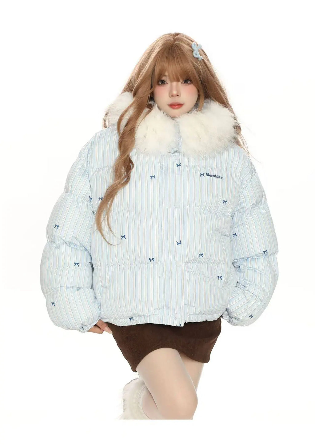 Bow Detail Pink Hooded Puffer Jacket   oliviora