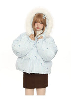 Bow Detail Pink Hooded Puffer Jacket   OL2059