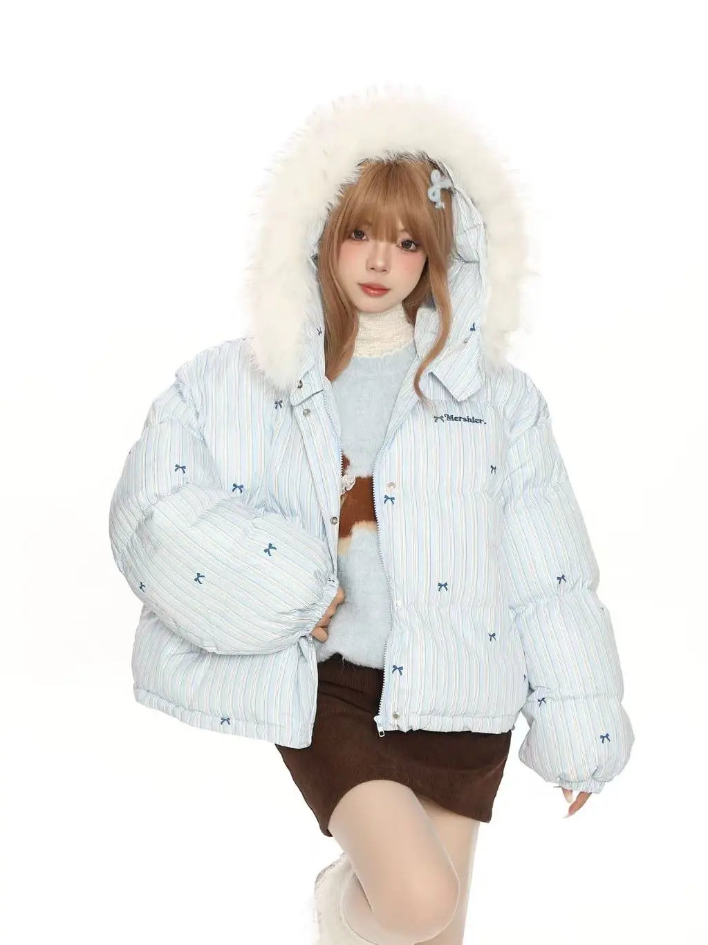 Bow Detail Pink Hooded Puffer Jacket   OL2059