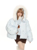 Bow Detail Pink Hooded Puffer Jacket   OL2059