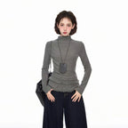 Lace Mock Neck Slim Long Sleeve Top   OL2061