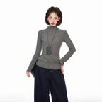 Lace Mock Neck Slim Long Sleeve Top   OL2061