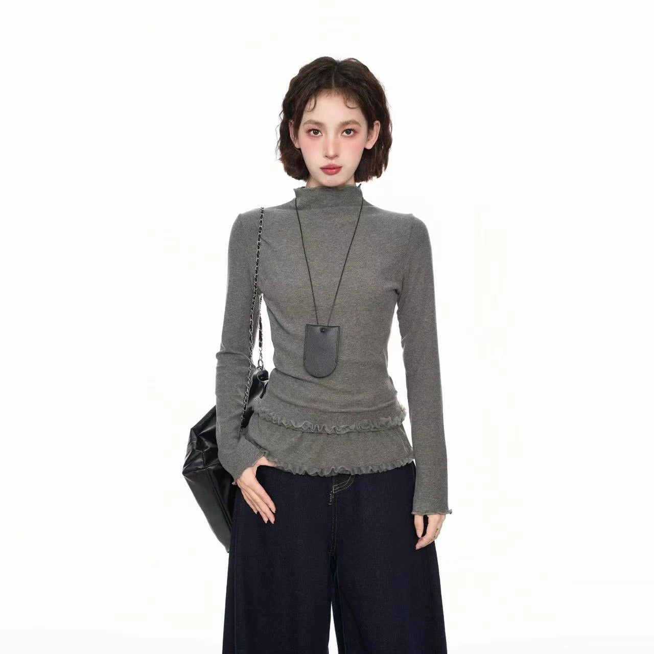 Lace Mock Neck Slim Long Sleeve Top   OL2061