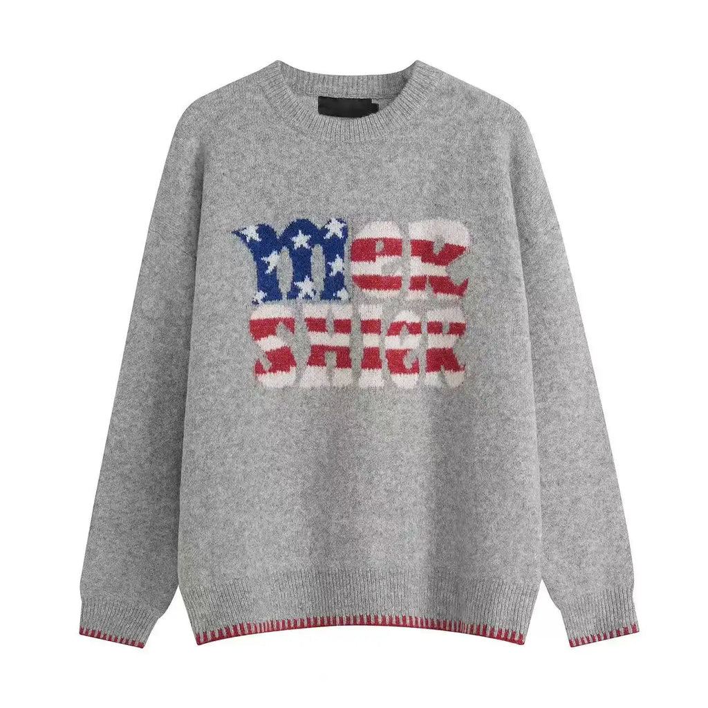 Vintage Letter Knit Relaxed Sweater   OL2062