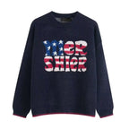 Vintage Letter Knit Relaxed Sweater   OL2062