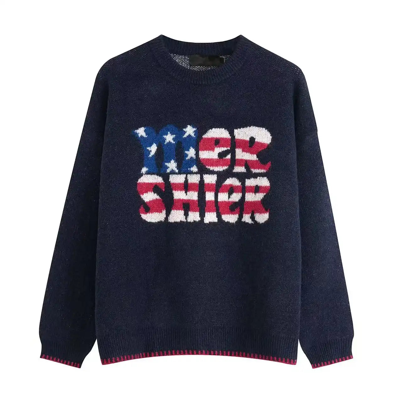 Vintage Letter Knit Relaxed Sweater   OL2062