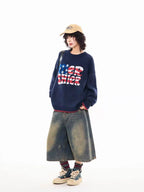 Vintage Letter Knit Relaxed Sweater   OL2062