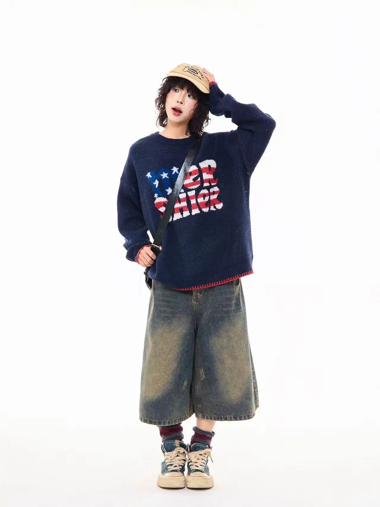 Vintage Letter Knit Relaxed Sweater   OL2062