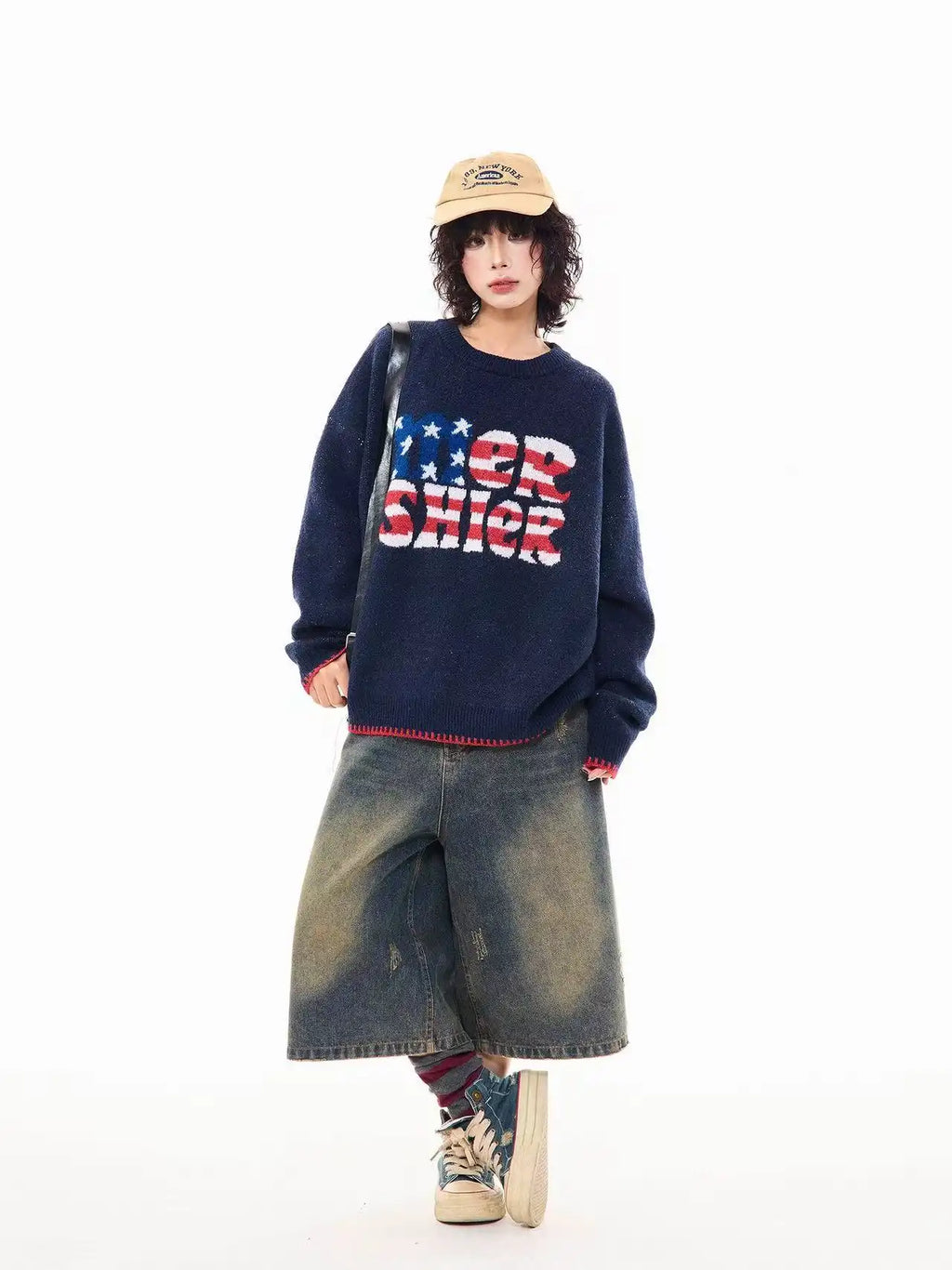 Vintage Letter Knit Relaxed Sweater   OL2062